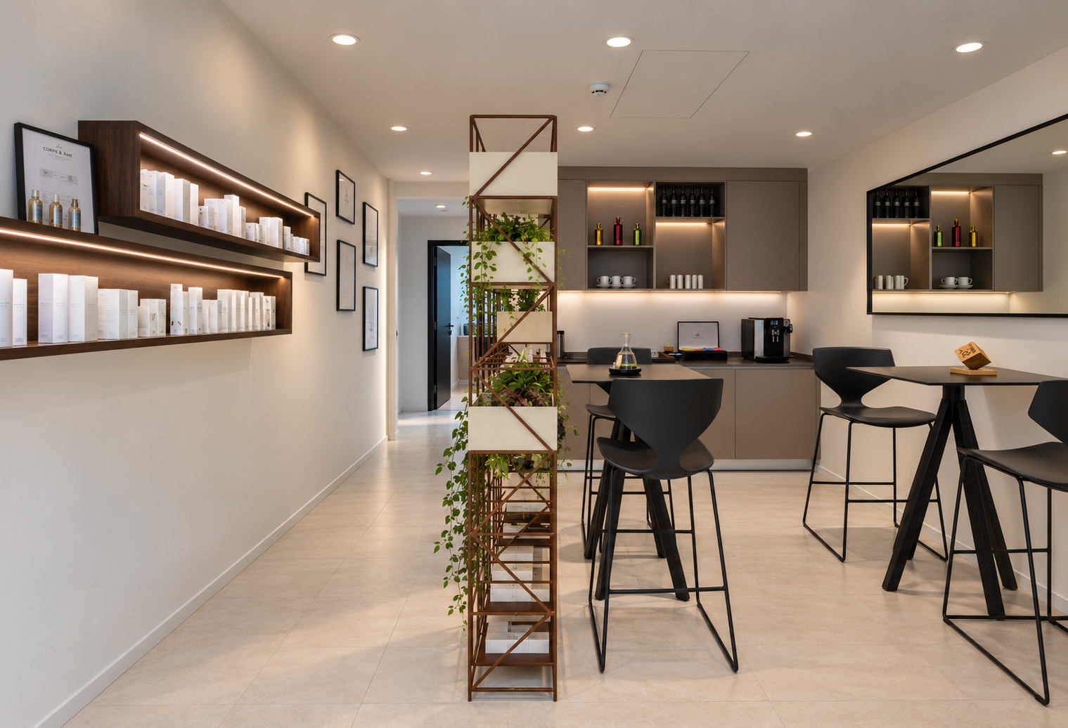 Accueil 6 Salon minimaliste chaleureux avec plantes et cafe